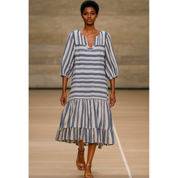 dRA Los Angeles Maxi Dress Tiered Cotton Anthro Brand Striped Cottagecore Sz L - Picture 1 of 10